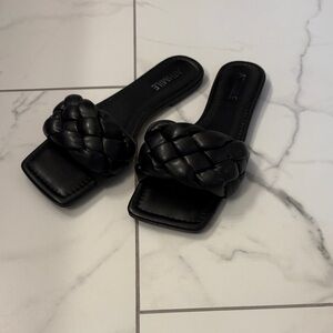 Bottega Veneta Black Woven Slide Sandals